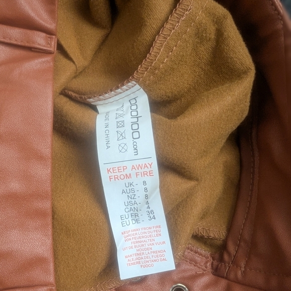 BooHoo High Rise Lace-Up Faux Leather Shorts Camel Brown Booty Shorts Size 4 - Picture 6 of 6